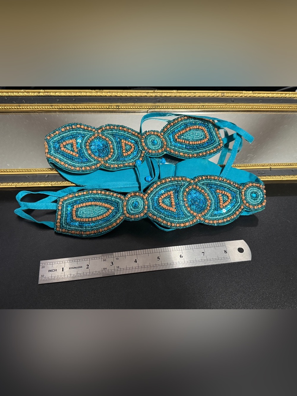 NWOT Vintage Y2K Raj Handmade Beaded Turquoise and Brown Waist Belt with Tassels